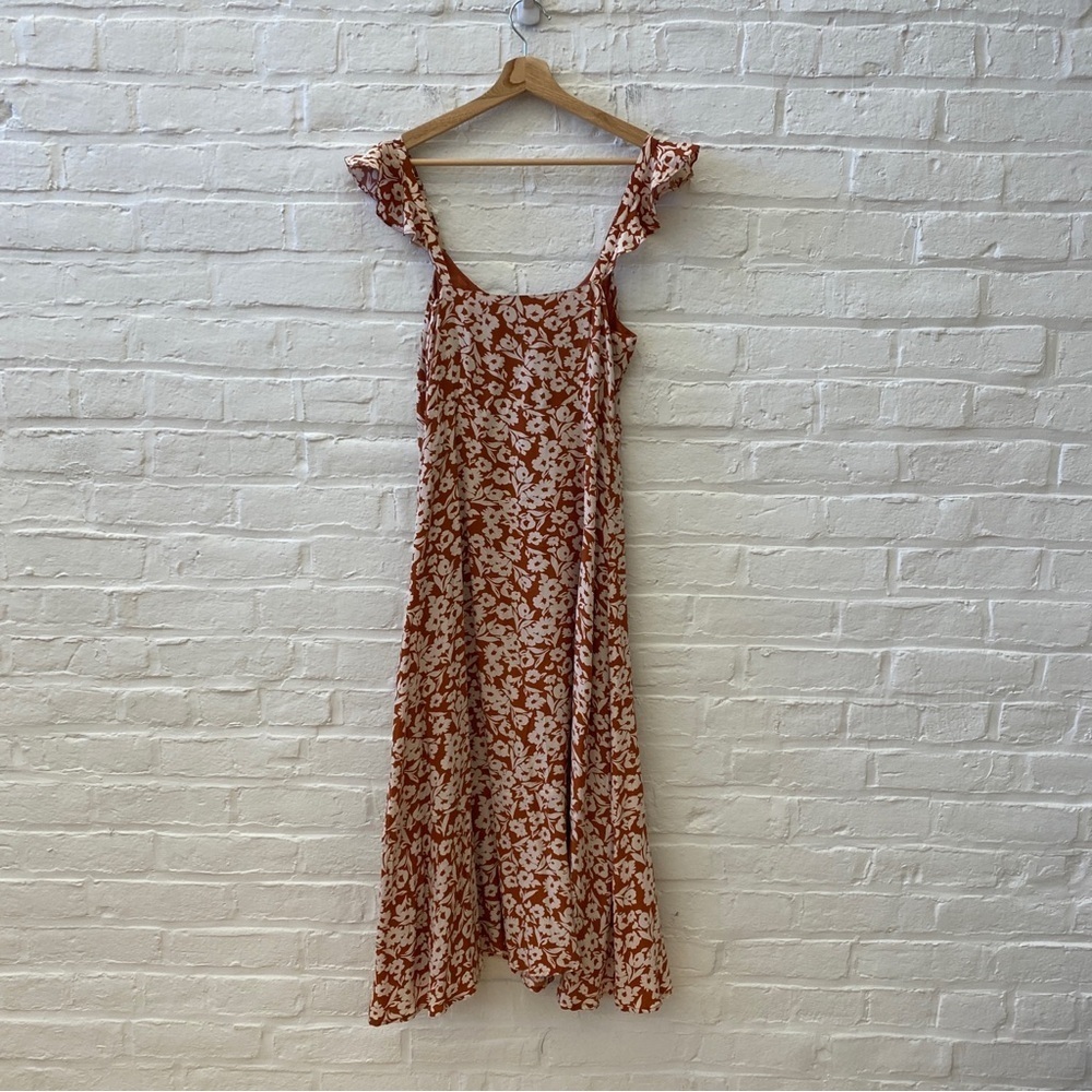 Roller Rabbit || Olindo Quinn Midi Dress Silk Floral Terracotta Rust Orange S‎ - Picture 4 of 9